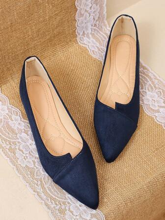 Ballerines à bout pointu et semelle souple pour femmes,  bleu clair, chaussures basses pour l'automne, adaptées pour le bureau, les déplacements et le travail pour toutes les saisons