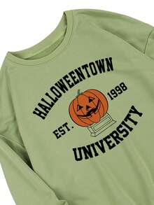 Plus Halloween Print Drop Shoulder Sweatshirt - Army Green - View 3