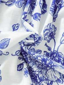 SHEIN 女嬰花和字母圖案荷葉邊洋裝和頭巾 - 藍色 - 查看 3