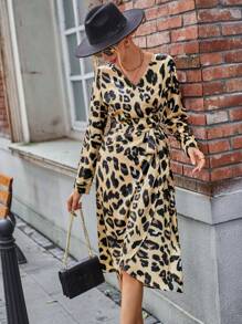 GENKIRA Allover Print Knot Side Wrap Dress Fall Cloth For Women - Multicolor - View 1