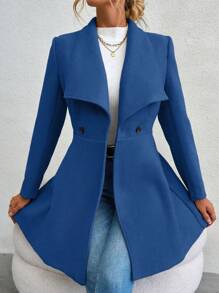 SHEIN Privé Waterfall Collar Double Button Overcoat - Royal Blue - View 5