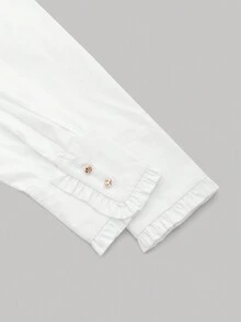 SHEIN MOD Camisa unicolor bajo con fruncido de manga farol - Blanco - Ver 4
