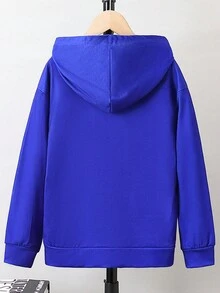 SHEIN Explorewe Tween Boy Cartoon Rabbit & Letter Graphic Hoodie - Royal Blue - View 2