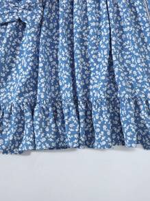 SHEIN Leap Crew Teen Girl Ditsy Floral Print Ruffle Hem Belted Dress - Baby Blue - View 4