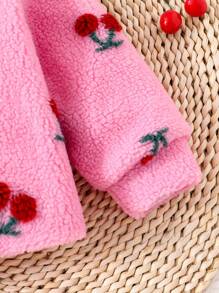 Baby Girl Cherry Pattern Zip Up Teddy Coat - Pink - View 5