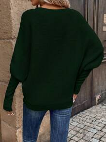 SHEIN Essnce 半拉鏈門襟蝙蝠袖套頭毛衣 - 軍綠色 - 查看 2