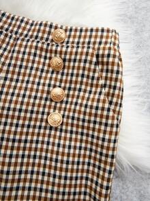 SHEIN Tween Girl Mock Neck Gigot Sleeve Tee & Gingham Print Pants & Hat - Baby Pink - View 4