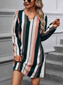 SHEIN LUNE In sọc Đường viền cổ có rãnh Đầm Tunic - Nhiều màu - Xem 4