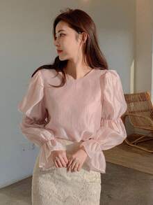 DAZY Chất rắn Vòng cổ Áo sơ mi - Hồng - Xem 7