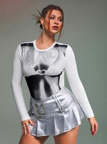 SHEIN ICON Plus Body Print Crop Tee - White - View 3