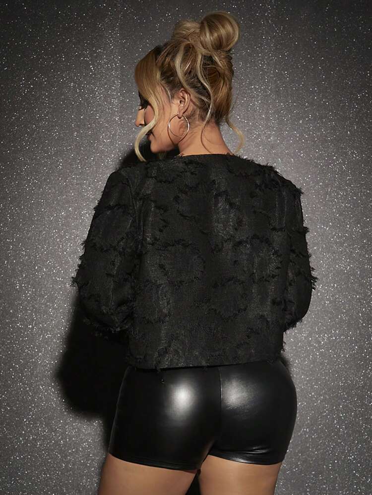 Solid Open Front Fuzzy Jacket