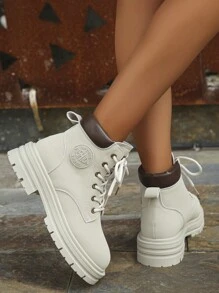 Botas altas para mujer, botines de suela gruesa, botas para deportes al aire libre y moto - Gris - Ver 1