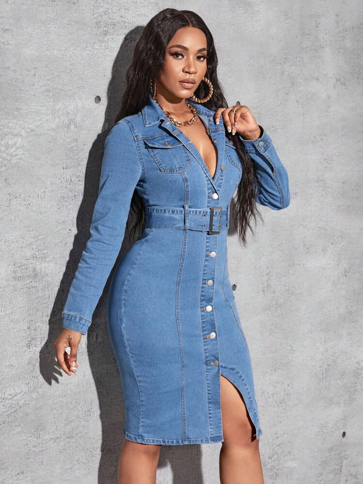 denim dresses at foschini FF Denim Fluid Square Neck Maxi Dress