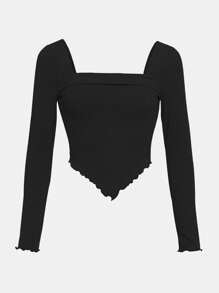 SHEIN Teen Girl Knitted Ribbed Square Collar T-Shirt And Flared Pants Vintage Outfit - Black - View 6