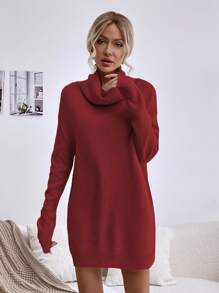 SHEIN LUNE Cowl Neck Drop Shoulder Sweater Fall Cloth For Women - Burgundy - View 7