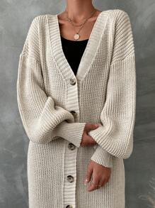 EURMUSE 落肩袖前紐扣開襟衫 - 杏色 - 查看 3