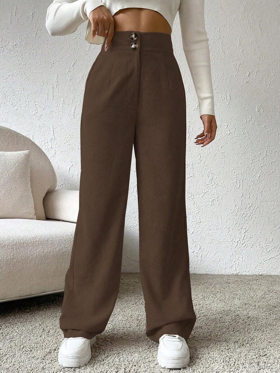 SHEIN Unity High Waist Wide Leg Pants - Rust Brown - View 1