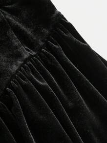 Tween Girls' Sporty Casual Velvet Solid Color Square Neck Long Sleeve Dress - Black - View 4