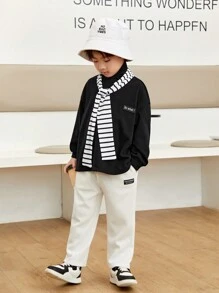 SHEIN Boys Letter Graphic Drop Shoulder Tee With Scarf - Black - View 5