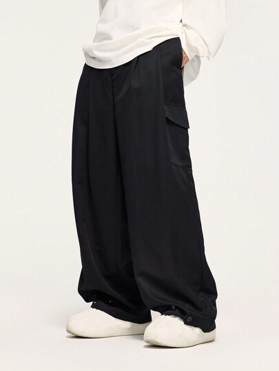 INFLATION Men Flap Pocket Side Drawstring Waist Cargo Pants