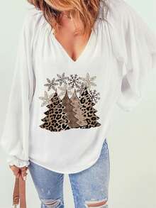 Blusa con estampado de Navidad - Multicolor - Ver 3