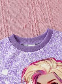 SHEIN Cô Gái Trẻ Đồ họa Hình Áo nỉ - Màu tím - Xem 5