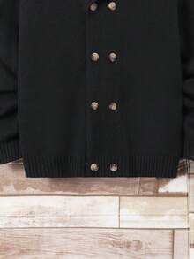 SHEIN Tween Boy 1pc Shawl Collar Double Breasted Cardigan - Black - View 6