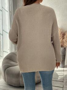 SHEIN Clasi Plus Pearls Beaded Crossover Drop Shoulder Sweater, For Winter - Khaki - View 2