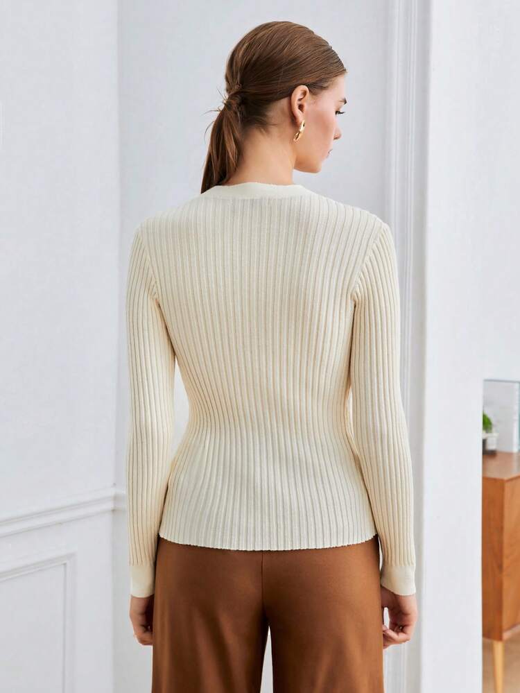 Button Front Ribbed Knit Cardigan