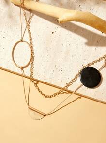 SHEIN VCAY Handmade Double Layer Geometric Long Necklace - Apricot - View 4