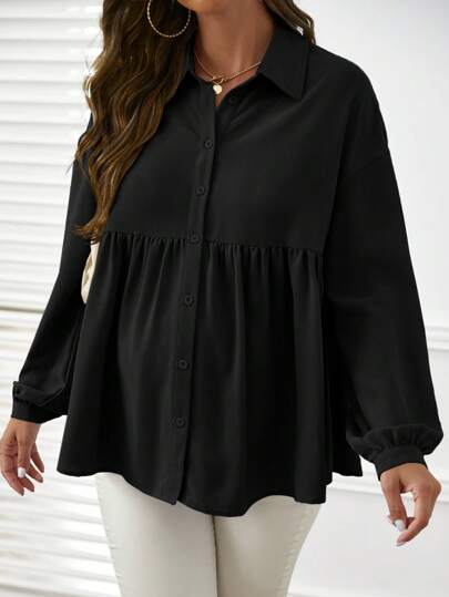 SHEIN قميص بنمط أنثوي بياقة قاقمة وأكمام طويلة للحوامل