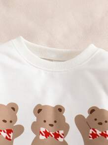 SHEIN 女小童小熊印花運動衫&千鳥格印花半身裙 - 彩色 - 查看 3