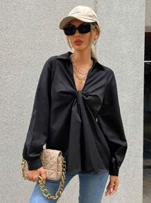 Aveloria Solid Twist Front Blouse - Black - View 1