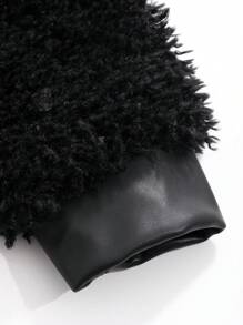 DAZY Solid Button Front Teddy Bomber Jacket - Black - View 7