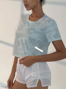 Easithlete Camo Print Sports Tee Gym Women Shirts - Mint Green - View 3