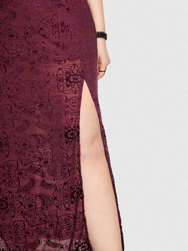 ROMWE PUNK 大碼肩上打結高衩吊帶洋裝 - 紅色 - 查看 2