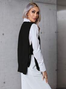 SHEIN Privé Split Knot Side Sweater Vest Without Blouse, Fall And Winter, Casual, Blackand, White - Black - View 2
