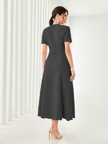 Modelyn Solid A-line Dress - Dark Grey - View 2