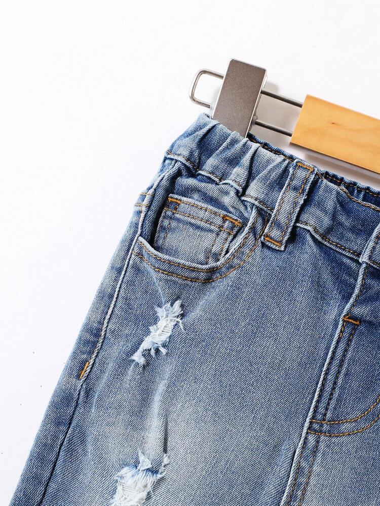 Chico joven Jeans desgarro crudo con lavado - Azul lavado medio - Ver 4