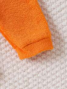 女孩嬰兒卡通刺繡3D耳朵設計連帽連身褲&3D耳朵設計連帽連身褲 - 橘色 - 查看 5