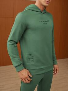 GENTILAND Men Letter Graphic Hoodie & Sweatpants - Green - View 6