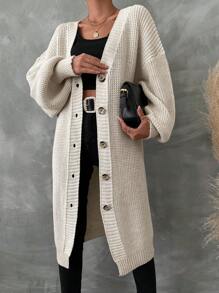 EURMUSE 落肩袖前紐扣開襟衫 - 杏色 - 查看 4