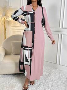 SHEIN Lady Geo Print Button Front Shirt Dress - Baby Pink - View 5