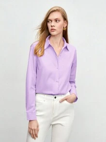 BizChic Jednolity Guziki z przodu Koszula - Liliowy fioletowy - Zobacz 10