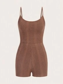 SHEIN BASICS 素色吊帶上衣&騎行褲套裝 - 棕色 - 查看 8