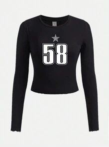 青少年（女）T恤 - 黑色 - 查看 1