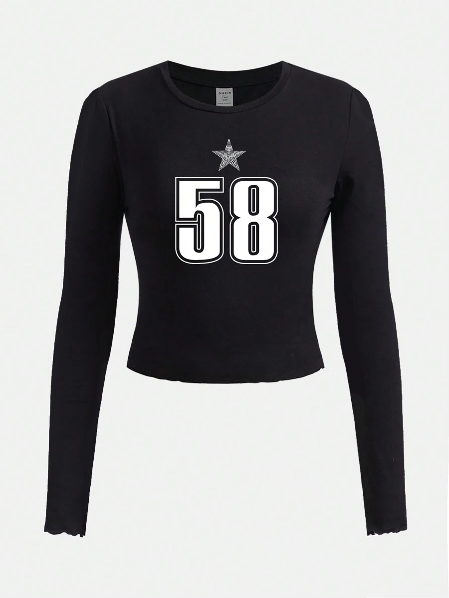 青少年（女）T恤 - 黑色 - 查看 1