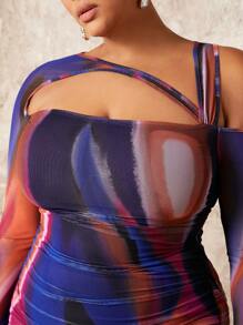 SHEIN BAE Đầm dài tay cổ bất đối xứng cỡ lớn dành cho nữ - Nhiều màu - Xem 3