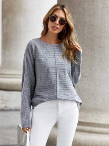 SHEIN LUNE 蝙蝠袖套頭毛衣 - 灰色 - 查看 4