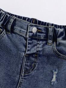 SHEIN Young Boy Ripped Frayed Bleach Wash Jeans